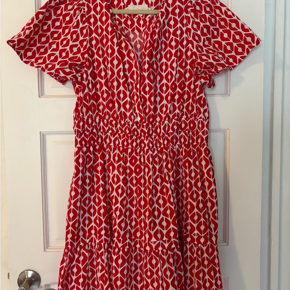 Anthropologie Red and White Geometric Mini Dress